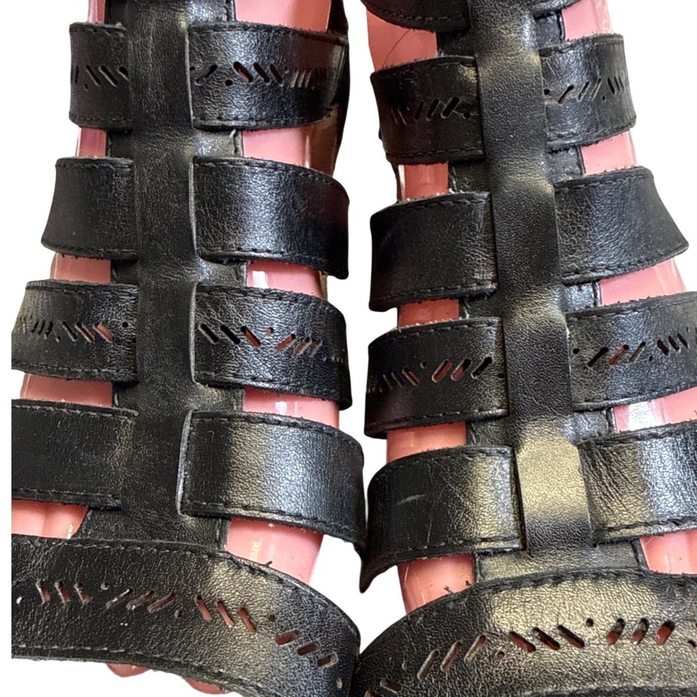Gladiator Black Leather Wedge Zip Up Sandals‎ Womens 9 Comfort Arch Support Boho - Picture 2 of 10